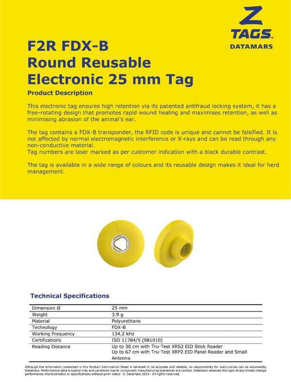 RFID Ear Tag - F2R FDX-B Round Reusable Electronic 25mm RFID Ear Tag - F2R FDX-B Round Reusable Electronic 25mm
