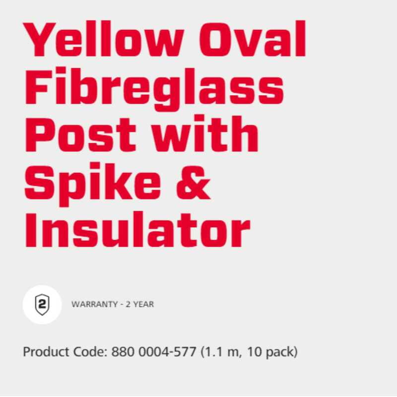 Speedrite Yellow Oval Fibreglass Post with Spike & Insulator - 10 Pcs Speedrite Yellow Oval Fibreglass Post with Spike & Insulator - 10 Pcs